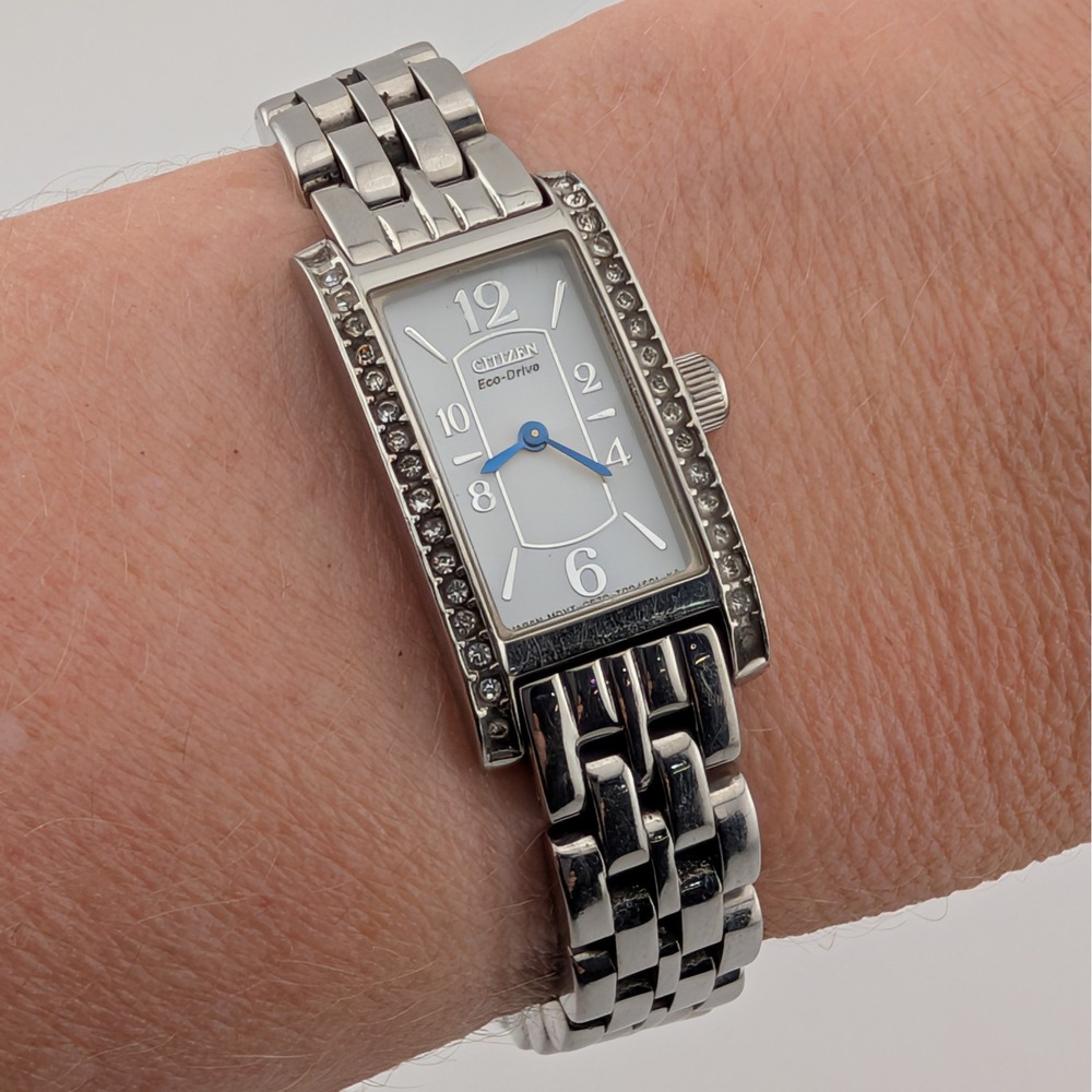 Citizen Eco-Drive G620-T002820 Petite Palodoro Swarovski Crystal Tank Watch Blue - Picture 3 of 10